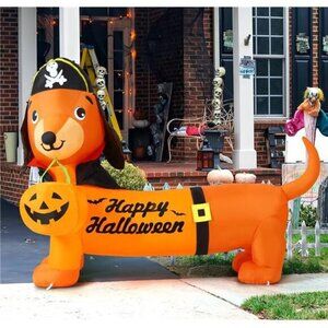 5 FT Halloween Inflatable Dog with Pumpkin - LED Lighted Blow Up Yard Decoration
